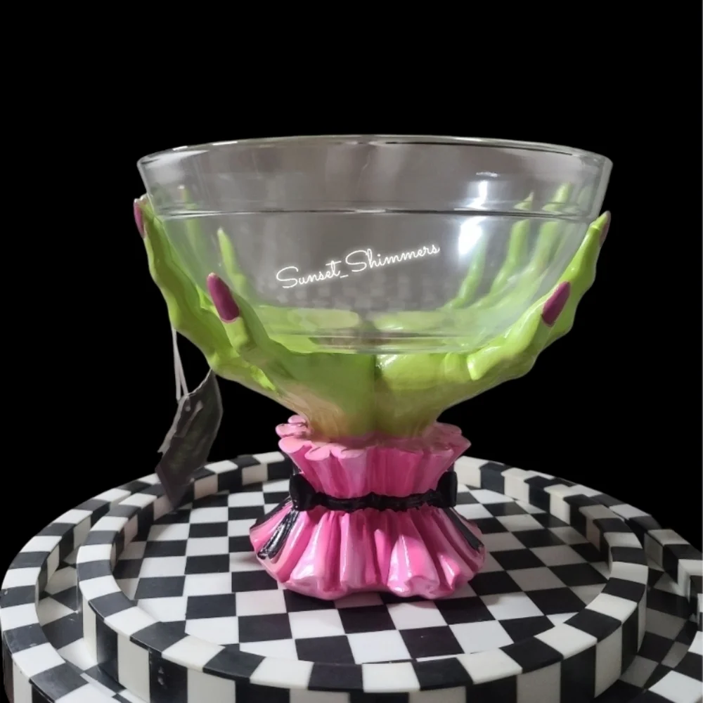 Glam Witch Hands Coquette Bow Halloween Candy Serving Bowl PINK GREEN NEW